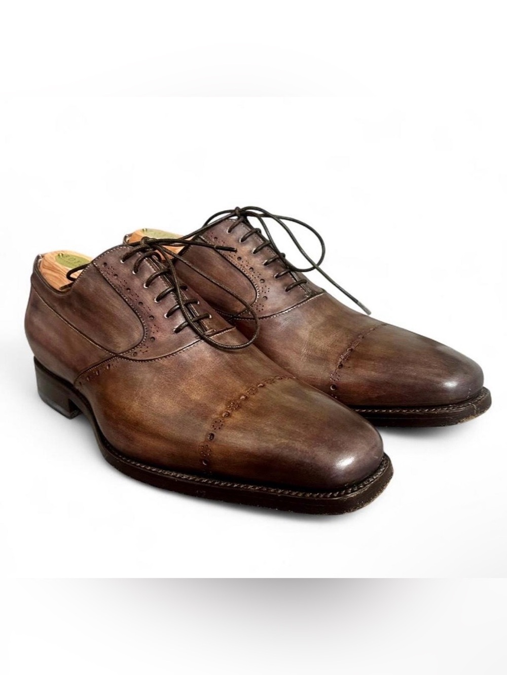 Santoni Goodyear Welt Brown Leather Cap Toe Oxford Shoes Men’s UK 8 US 9 Italy